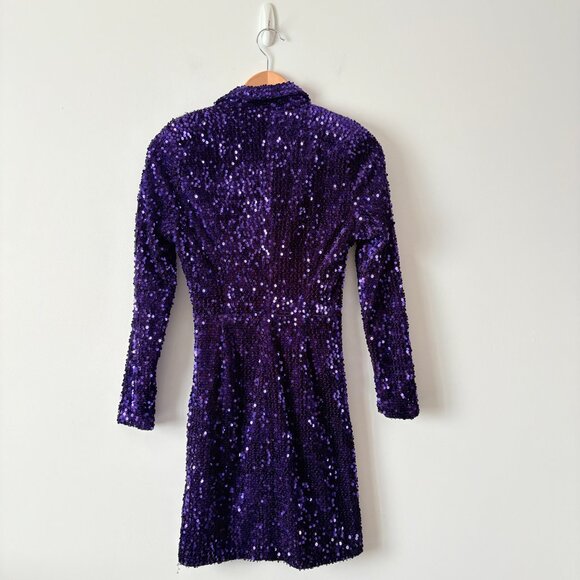 Zara Festive Sequin Blazer Dress Long Sleeve Collar Purple Blogger Fav Size XS - Picture 7 of 9